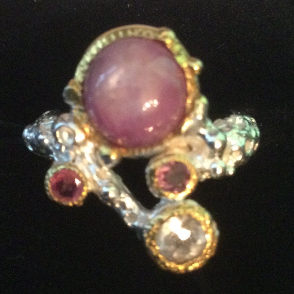 ⭐️Rare,  Star Ruby Cabochon, Pink Topaz & Aquamarine Ring⭐️ - Picture 2 of 14